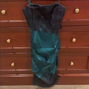 Bcbg green satin and lace dress